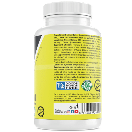 Cafeina 250 mg – 200 cápsulas vegetales