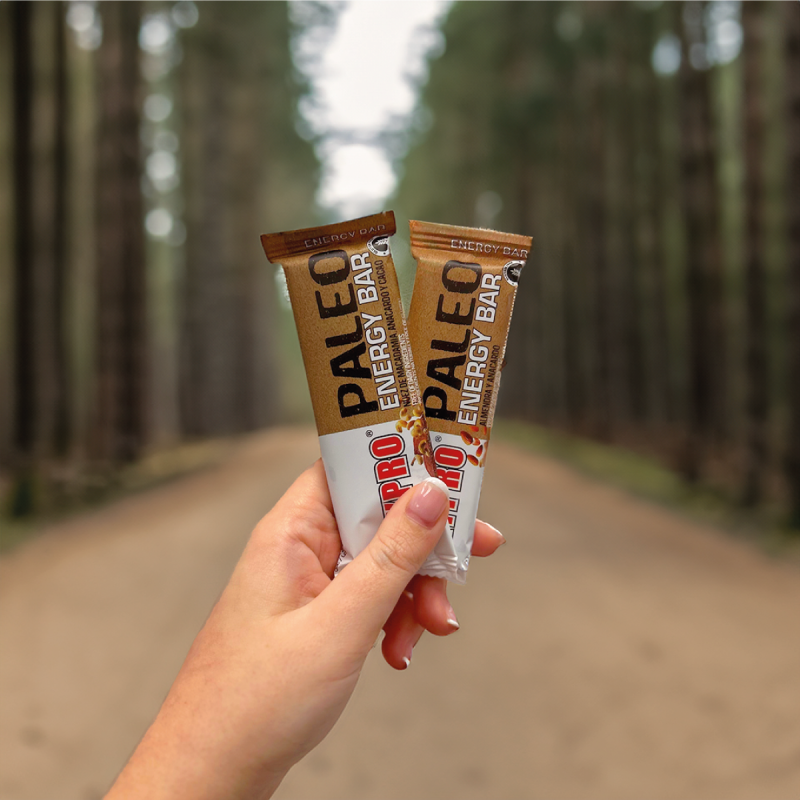 Barrita energética Paleo energy bar sabor macadamia, anacardo y cacao. La Barrita ideal para competición.