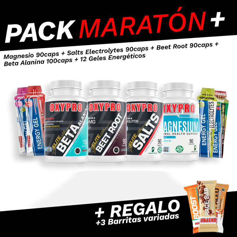 Pack MARATON PLUS (beet root + beta alanina + salt electrolitos + magnesio + 4 energy gel)