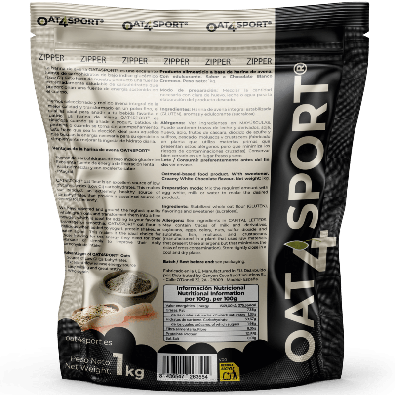 OAT4SPORT - Avena integral molida 1kg sabor Chocolate blanco cremoso - Imagen 2