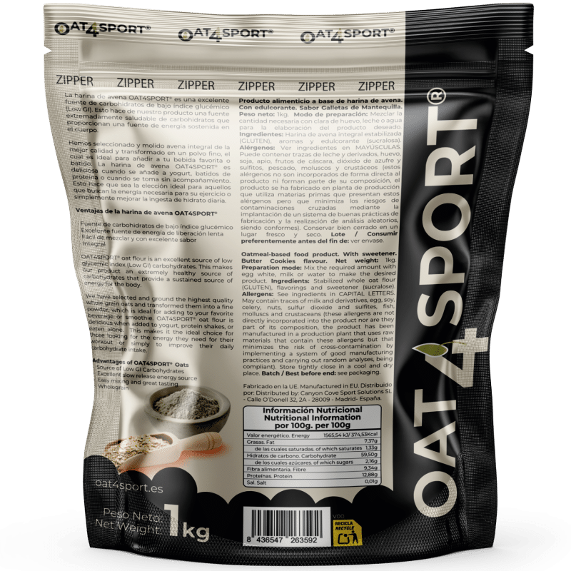 OAT4SPORT - Avena integral molida 1kg sabor Galletas de mantequilla - Imagen 2