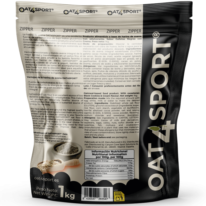OAT4SPORT - Avena integral molida 1kg sabor Galletas negras con crema - Imagen 2