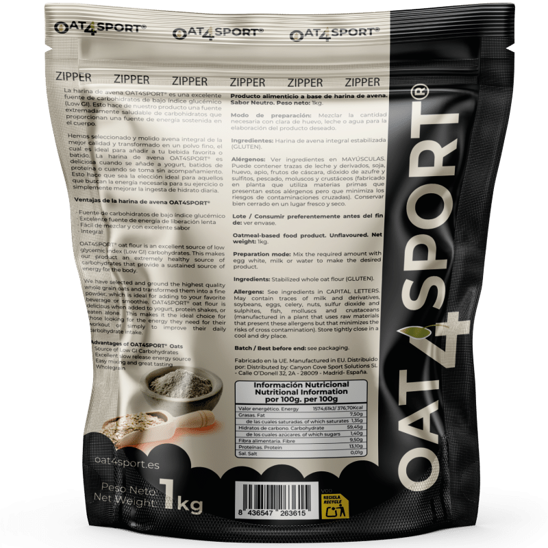 OAT4SPORT - Avena integral molida 1kg Sin sabor - Imagen 2