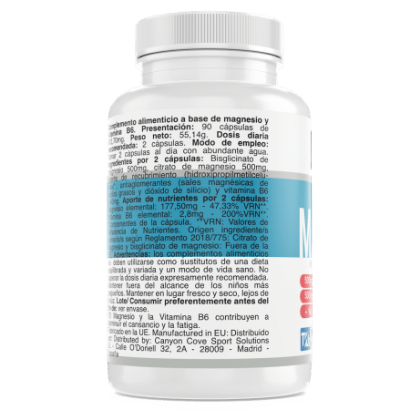 Magnesio Bisglicinato + Citrato con Vitamina B6: alta absorción, rendimiento y bienestar diario – 90 cápsulas vegetales