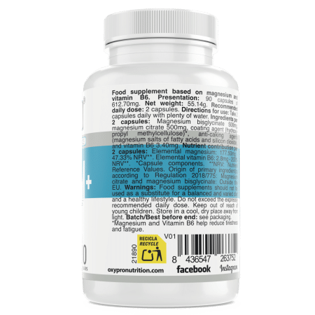 Magnesio Bisglicinato + Citrato con Vitamina B6: alta absorción, rendimiento y bienestar diario – 90 cápsulas vegetales